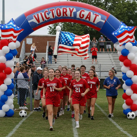 Sports team running through Red White Blue Balloon Garland Kit 131PCS Patriotic Party Supplies For Fourth Of July Independence Day DIY Arch USA Flag Star Balloons With Balloon Tools And Accessories