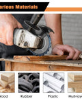 Using Ultimate 11-Piece Wood Carving Disc Set for 4 or 4.5 Inch Angle Grinders on wood plank, showing versatility.