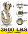 Rugged Heavy Duty One Quarter Inch Clevis Grab Hook For Grade 70 Chain 3600 Lbs WLL, yellow chromate finish, close-up view.