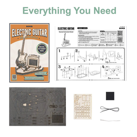 Wooden 3D Guitar Puzzle Kit For Adults Build Your Electric Guitar Model Realistic Diy Desk Decor Creative Hobby Gift Easy Assembly With Detailed Instructions For Crafters parts and instructions