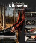 Person using 10,000 BTU Dual Fuel Camp Stove For Butane And Propane Portable Outdoor Grill with features highlighted