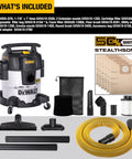 StealthSonic 5 Gallon Wet Dry Shop Vacuum Ultra Quiet With 4 HP Power Stainless Steel Canister Includes 6 Dust Bags