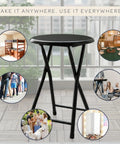 Backless Folding Stool 18 Inch With 225 Lb Capacity, black stool in indoor scenarios with multiple seating uses.
