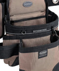 Close-up of Triple Bag Tool Bag Set With Suspenders, Heavy Duty 1680D Poly, Tan and Black, LoadBear Stretch Suspension