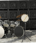 Heavy Duty Folding Drum Practice Stand Built With Beefy Alloy Rails Quick Snap Mallet Dock And Lightweight Traveling Rig near drum set.
