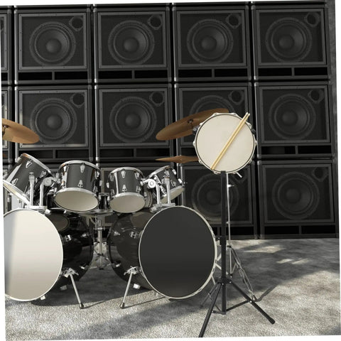 Heavy Duty Folding Drum Practice Stand Built With Beefy Alloy Rails Quick Snap Mallet Dock And Lightweight Traveling Rig near drum set.