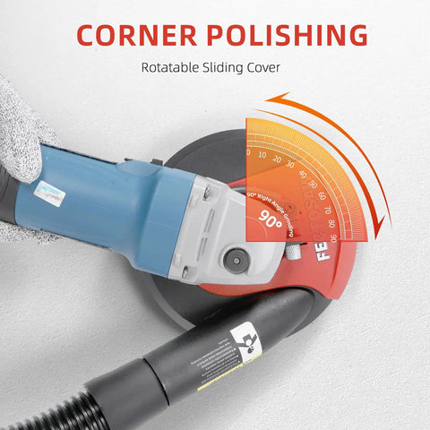 Pro Grade All In One Dust Shroud And Diamond Grinding Cup Wheel Kit For Angle Grinders 4.5 To 7 Inch Fits Concrete Marble Granite Surface Grinding Tool Includes 5 Inch Shroud And Wheel shown in use on concrete surface with corner polishing feature