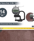 Beefy 8x10 Foot Heavy Duty Tarp With Grommets Waterproof 14 Mil Poly showing thickness and grommets distance