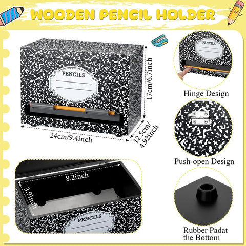 Wooden Pencil Dispenser For Classroom And Home Office Holds Up To 200 Pencils Compact 9.5 By 6.7 By 5 Inches Desk Organizer