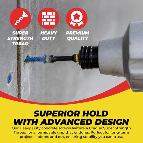 Pro Grade Self Tapping Concrete Screws With Tough Diamond Point And Flat Phillips Head 3/16 X 1-1/4 Inches Heavy Duty Blue Steel Fasteners For Hassle Free Rock Solid Mounting On Brick And Concrete