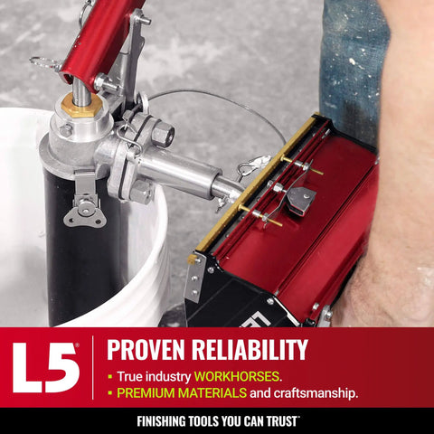 Automatic Drywall Taping And Finishing Tool Set With 10 Inch Flat Box and Pump in use on construction site