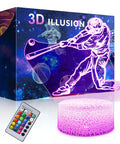 Baseball Man 3D Lamp Night Light with Remote Control, colorful glow and touch sensor, laser-engraved acrylic, safe for kids