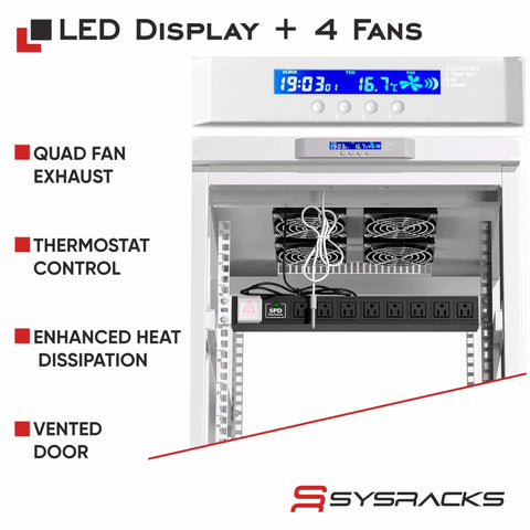 32U Server Rack Cabinet With 19 Inch Network Enclosure Layout 35 Inch Deep Floor Standing Data Chassis featuring LED display and 4 fans.