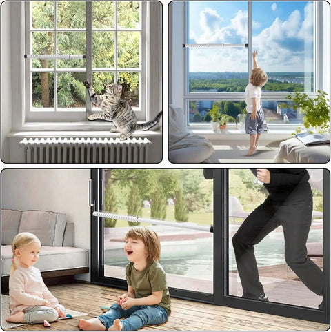 Heavy Duty Sliding Door Security Bar 17 To 50 Inch Adjustable Anti Lift Window Lock Jammer with Rubber Tips shown in use in home