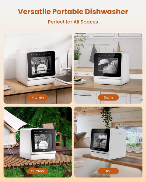 Compact Countertop Dishwasher With Built In Water Softener And Smart Eco Mode For Zero Hassle Cleaning And Spotless Dishes That Really Is A No Brainer For Small Kitchens And Apartment Living in kitchen, dorm, outdoor, and RV settings.