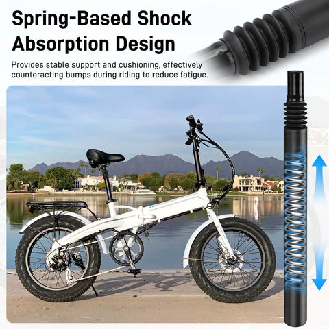 Suspension Seatpost For Lectric XP Series Bikes 31.8mm Shock Absorber Saddle Pole With Smooth Ride shown on bike and spring design.