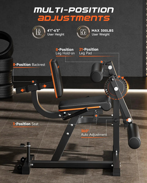 All In One Adjustable Leg Extension And Curl Machine With 700 Lb Capacity For Lower Body Gains At Home Gym Equipment Black details view
