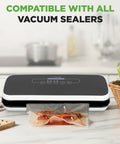 Heavy Duty Commercial Grade Vacuum Sealer Bags 8X50 Rolls 2 Pack Compatible With All Brands shown sealed with food inside