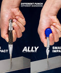 Straight Up Badass Heavy Duty Automatic Center Punch Kit With Six And Five Inch Options Featuring Adjustable Spring Tension For Marking Metal Wood Glass And Plastic Plus Chrome Body demonstrating big and small impact tools.