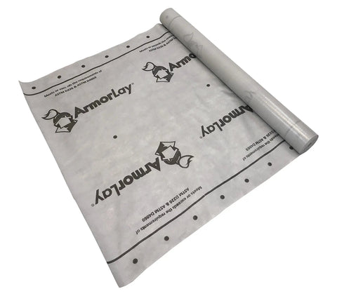 Top Shelf Synthetic Roof Underlayment Roll Covers 10 Squares Heavy Duty Waterproof Barrier unrolled, showing gray polypropylene material.