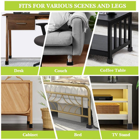 Eight Pack Heavy Duty Furniture Risers Featuring Rock Solid Nonslip Rubber Bottoms And Thick Reinforced Shells For boosting desks, couches, tables, and beds.
