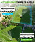 Two Zone Digital Sprinkler Timer For Garden Hose And Yard Irrigation With Rain Delay showing dual watering zones in action