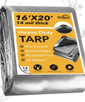 Heavy Duty 16x20 Foot Tarp With Brass Grommets And Reinforced Edges 14 Mil Thick Waterproof Poly Tarp packaging photo