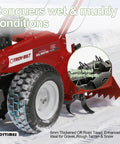 Red snow blower in action with 6mm tread depth, highlighting tire for 4.10/3.50-6 Outer Tire for Go Karts ATVs Quads.