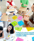 Children using Twelve Double Sided Geoboards With Rubber Bands For Kids Geometry Learning Classroom Set Back To School Durable Plastic Six Point Nine By Six Point Three Inches Great For Teachers And Fam Math Activities.