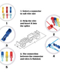 Diagram of Premium 240 Piece T Tap Wire Connectors Kit with instructions for self stripping quick splice terminals AWG 22 to 10.