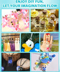 DIY craft projects: variety of colorful beadwork and charms showcasing creative uses for 840 Pieces Small Screw Eye Pins For Jewelry Making And Beading Tiny Eye Hooks With Six Colors Mini Eyelet Hooks In Three Sizes Small Eye Hooks And Screw Eyelets For DIY Crafts And Art Projects 5mm.