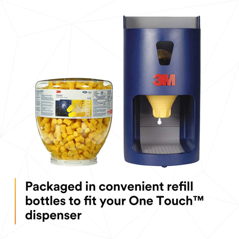 Classic Foam Ear Plugs for Noise Reduction, Uncorded Roll-Down in bottle, next to dispenser for convenient access.