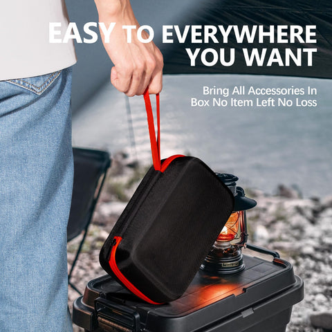Person holding a carrying case for 6000A Jump Starter With Air Compressor For Cars And Trucks, 150 PSI Tire Inflator