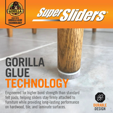 Close-up of furniture leg with Gorilla Glue technology felt slider on hardwood floor showcasing Assorted Felt Furniture Sliders For Hardwood Tile And Laminate Floors With Quiet Glide And Noise Reduction Adhesive Pads For Easy Moving Of Sofas Tables Chairs Without Scratches Or Floor Damage.