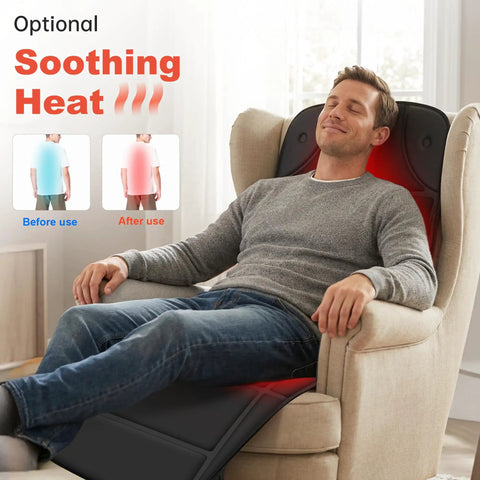 Man relaxing on chair with Full Body Massage Mat With Heat And Vibration 10 Motor Back Massage Pad Soothing Muscle Relief