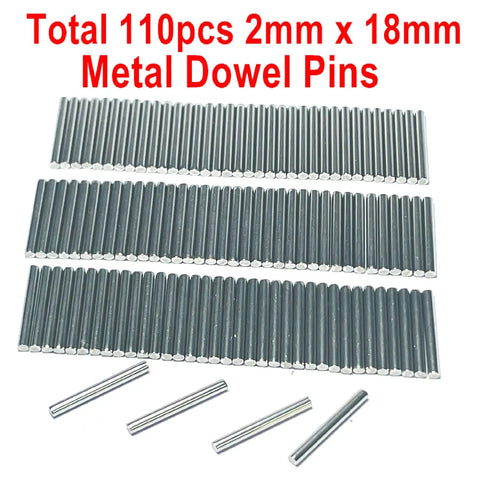 Heavy Duty 304 Stainless Steel Dowel Pins 2Mm X 18Mm Precision Ground Metal Shelf Pegs 110 Pack displayed in rows.