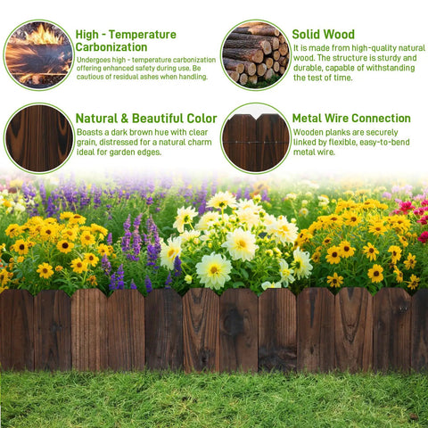 Wood Landscape Edging Border Kit 5.9 Inch High By 47 Inch Long No Fuss Weather Resistant Fir Wood in flower bed setup