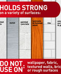 Holds strong on painted walls, metal, concrete, wood, and tile for Heavy Duty Large Picture Frame Hanging Strips White Holds 16 Lbs 24 Pairs Total Across 4 Packs No Drill No Mess Damage Free Mount On Smooth Surfaces Perfect For Frames Up To 24 By 36 Inches
