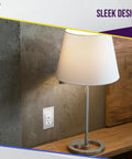 Toggle Switch And Tamper Resistant Outlet Combo For DIY Friendly Home Use UL Listed Built With Impact Resistant Polycarbonate Thermoplastic Shallow Body Fits Standard Junction Boxes Push In And Side Wiring For 12 To 14 AWG Copper Ground Terminal on wall beside lamp