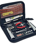 Knuckle Tough Roadside Flat Tire Repair Kit 61 Piece Set With Butyl Rubber Tread Plugs And Heavy Duty Steel Pliers For Cars Trucks And Bikes, opened kit showing tools.