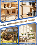 Heavy Duty Steel Workbench Bracket Kit 8 Pack 3 Way Right Angle Corner Brackets With Screws For Custom Work Tables Workbenches And Shelves For 2x4 Lumber, shown in workbench, platform, shelf, and plant stand setups