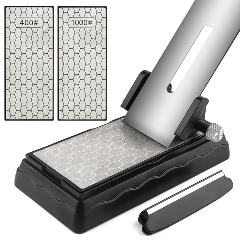 Diamond Sharpening Stone Set With Honing Guide And Angle Guide, Non Slip Base, Pro Grade Double Sided 400 1000 Grit Diamond Plate