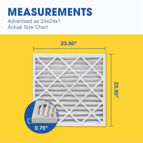 Six Pack MERV 11 Air Filter 23.75x23.75x0.75 In Actual Size For 24x24 HVAC Systems dimensions diagram