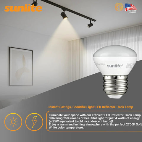 LED R14 Mini Flood Light Bulbs 4W Equivalent, 250 Lumen, E26 Medium Base, dimmable, ETL Listed, 2700K soft white, on a track