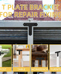 Black T Bracket Set For Wood And Steel, Post To Beam Connectors installed on pergola, 6 Pcs Flat T Plate Brackets With Screws.