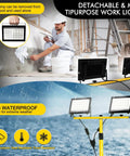 Two-Head LED Work Light With Adjustable Foldable Tripod Stand, 21000 Lumen Portable Flood Light for outdoor job sites and garages
