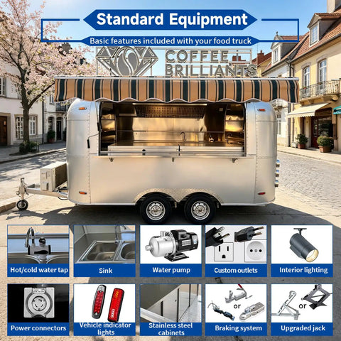 Direct From Yard Aluminum Commercial Food Truck With Dot Certified Mobile Catering Trailer Built Solid For Launching Your Street Food Hustle Without Middleman Fuss showing exterior with awning and standard equipment features.