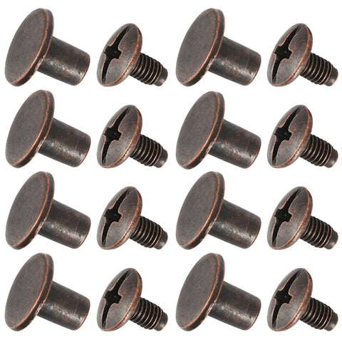 Premium Heavy Duty Chicago Binding Screws Rivet Kit No Sweat Install Copper Zinc Alloy Studs for Leather craft, showing detailed copper screw heads.