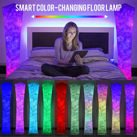 61 Inch RGB Floor Lamp With Remote Control Dimmable Color Changing Standing Light With Soft Fabric Shade Dope Neon And Gradient Color Modes For Cozy Living Room And Bedroom Ambience