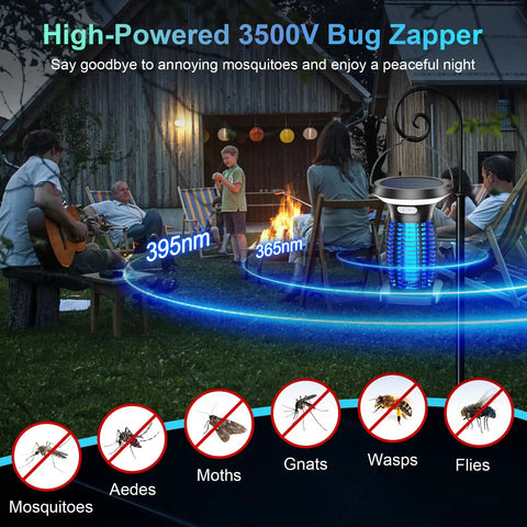 Solar Powered 3 In 1 Bug Zapper All In One Outdoor Mosquito Killer Cordless Electric Zapper With Night Light Waterproof Fly Zapper in garden